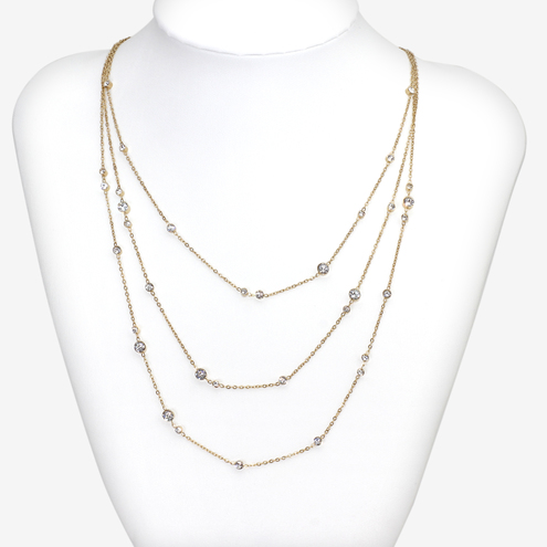 Collana metallo placcato 3 fili strass Swarovski sparsi