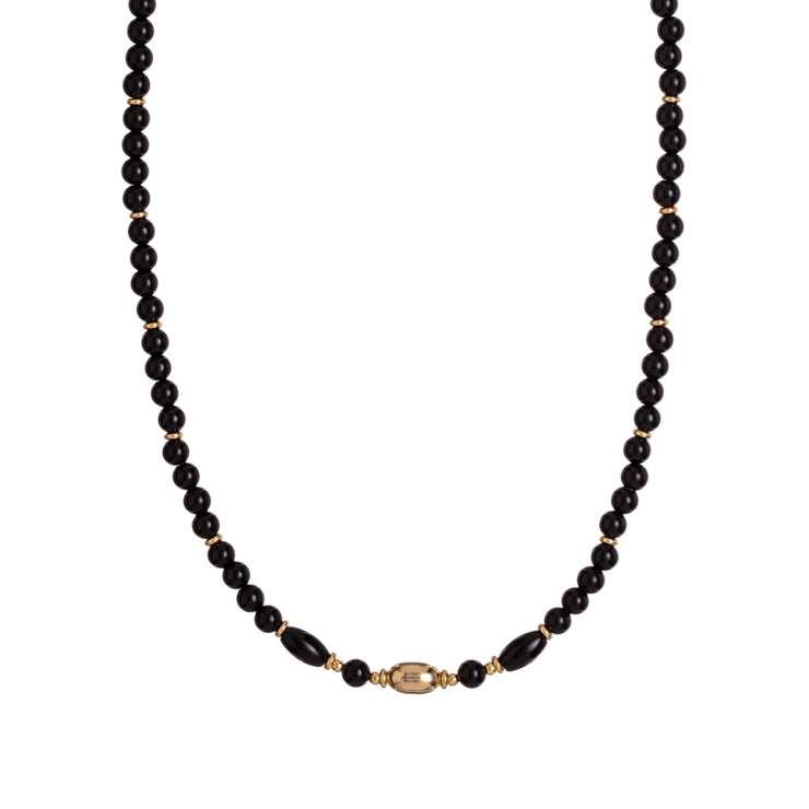 Collana in argento color oro e agata nera