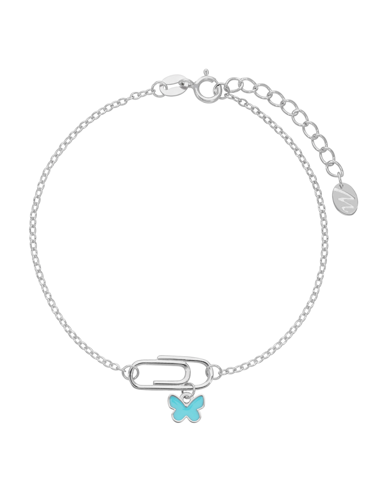 Braccialetto in argento 925 con graffetta e farfalla turchese