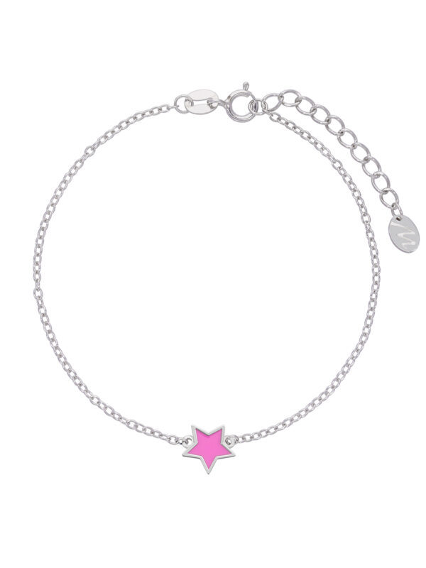 Braccialetto stella Argento 925 rodiato. Smalto fucsia. Catena adattabile. Collezione bambina.