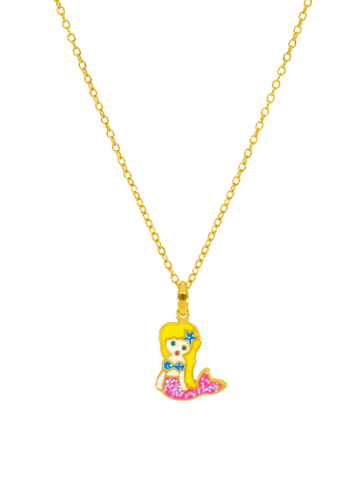 Collana sirena. Argento 925 placcato oro 18 K. Smalto rosa, turchese e giallo. Dettagli glitterati. Catena adattabile. 