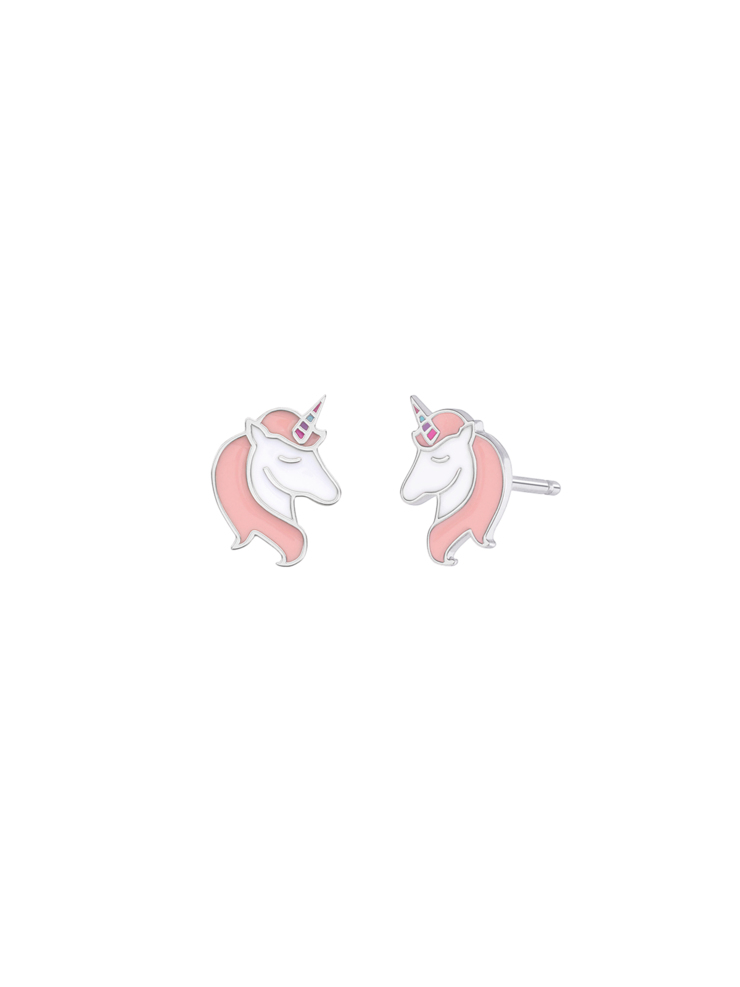 Orecchino unicorno. Argento 925 rodiato. Smalto rosa. Collezione ragazze.