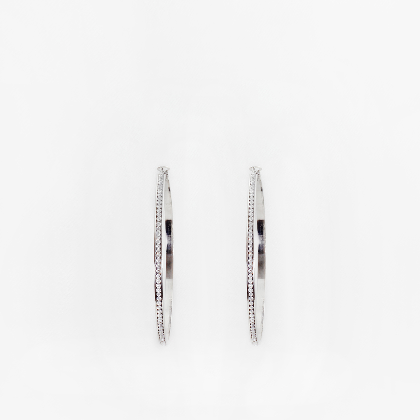 Orecchini cerchio acciaio diametro 70mm strass  