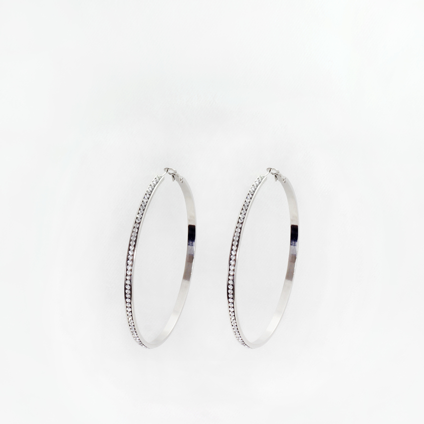 Orecchini cerchio acciaio diametro 70mm strass  