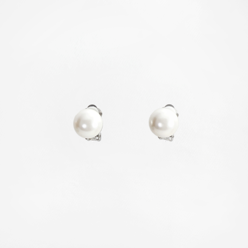 Orecchini rodio clips perla sintetica 14mm  
