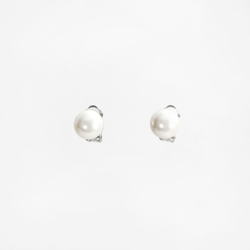 Orecchini rodio clips perla sintetica 14mm