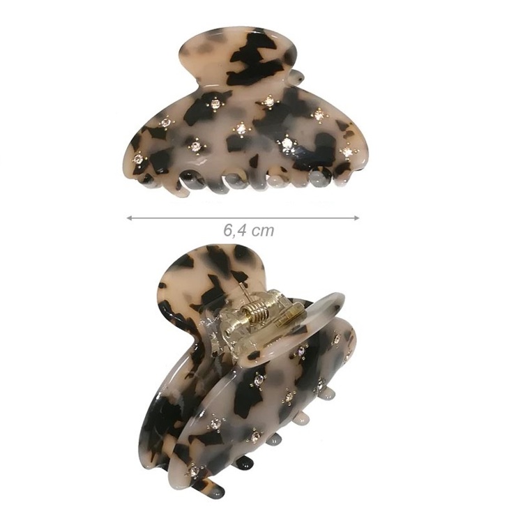 Pinza In Lastra Acrilica Maculata 6,4 Cm Con Strass