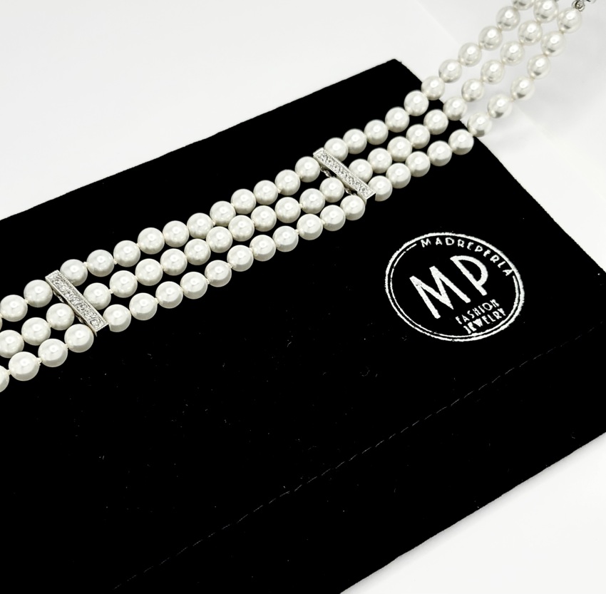 Collana Perle e strass girocollo  