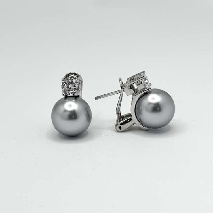 Orecchini Perla con zirconi naturali - grigio perla