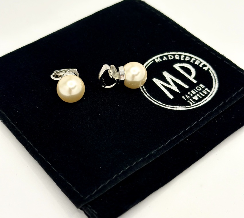 Orecchini Perla a clip - crema  